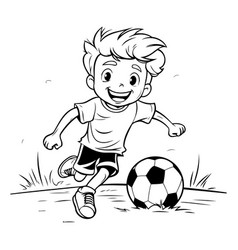 Cartoon Of A Kid Boy Playing Soccer With A Ball