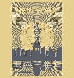 Banner With Statue Liberty And Night New York