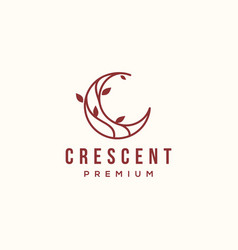 Crescent Moon Logo With Leaf Icon Trendy Boho