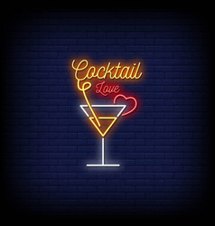 Neon Sign Cocktail Love With Brick Wall Background