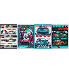 Drag Racing Set Posters Colorful