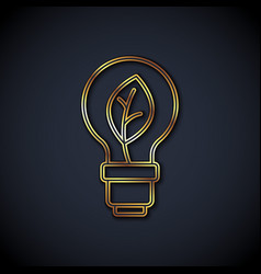 Gold Line Light Bulb With Leaf Icon Isolated