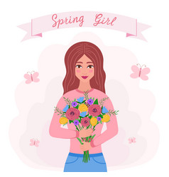 Spring Girl With Bouquet Of Flowers