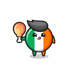 Ireland Flag Badge Cute Mascot Is Eating A Fried