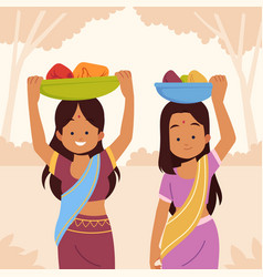 Flat Design Indian Women Carrying Fruits