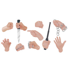 Hand Aggression Realistic Icon Set