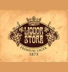 Banner For Liquor Store With Grapes And Crown