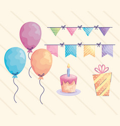 Balloons Helium And Acuarela Birthday Set Icons