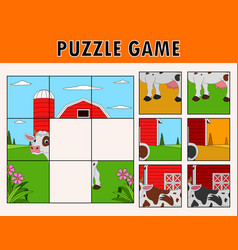 Cartoon cow of educational puzzle Royalty Free Vector Image