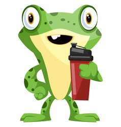 Joyful Green Frog Holding A Cup Water