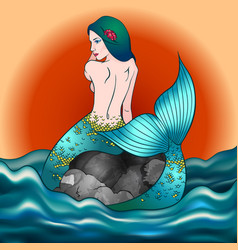 Mermaid Girl Sun Sunset Sunrise Ocean Sea Vintage