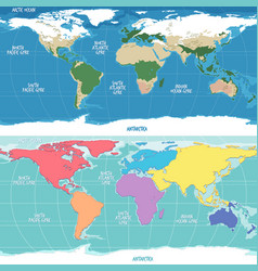 Physical World Map And Continents Cartoon