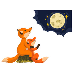 Two Foxes Are Looking At Moon In Clouds