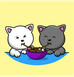 Cute Cat Couple Eating Ramen Noodle