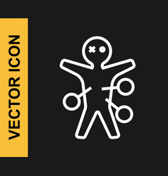 White Line Voodoo Doll Icon Isolated On Black