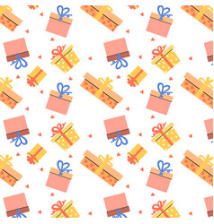 Cartoon Gift Box Seamless Pattern With Hearts