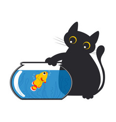 Funny Cute Black Fat Cat With A Golden Fish