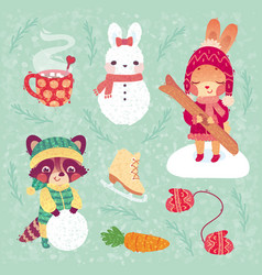 Cartoon Forest Animals Playing Outside In Snow