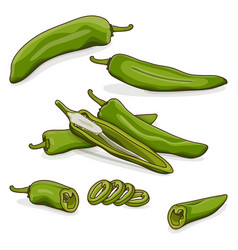 Cutting Green Anaheim Peppers Cartoon Style