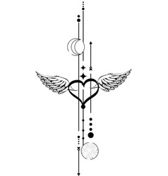 Black Winged Heart Lines Tattoo Ink Sticker In