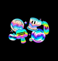 Holographic Stickers With Retro Food