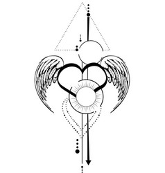 Black Winged Heart Lines Tattoo Ink Sticker In