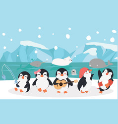 Penguin hug in north pole arctic Royalty Free Vector Image