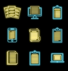 Summary Text Icons Set Neon