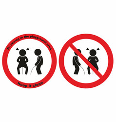 No Pee Red Circle Sign Children On Playground