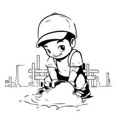 Cartoon Boy Washing The Floor At The Factory