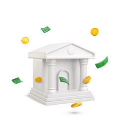 Bank Building With Falling Gold Coin And Paper