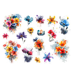 Watercolor Flowers Paint Splashes Abstract Art