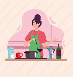 Woman Cooking With Kettle