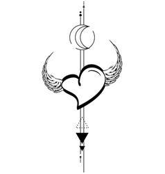 Black Winged Heart Lines Tattoo Ink Sticker In