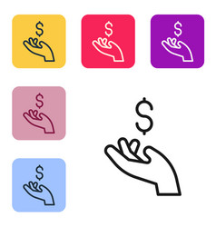 Black Line Hand Holding Coin Money Icon Isolated