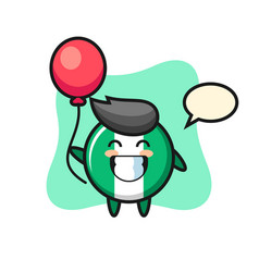 Nigeria Flag Badge Mascot Is Playing Balloon