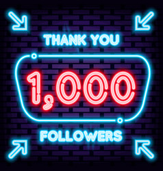 1000 Followers Thank You Neon Sign On Brick Wall