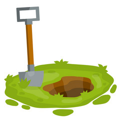 Shovel On Green Lawn Digging Hole