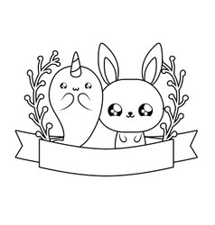 Cute Narwhal With Rabbit Baby Animals Kawaii