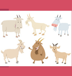 Cartoon Funny Goats Farm Animal Characters Set