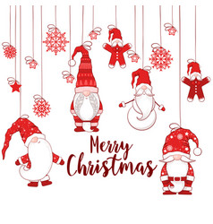 Merry Christmas Card With Cute Hand Drawn Gnomes