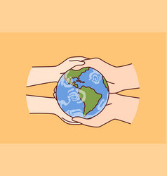 Globe In Hands Two People Caring About Planet