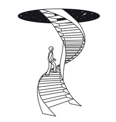 A Man Climbs Up Spiral Staircase