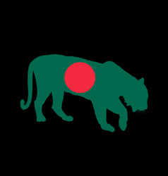 Bangladesh Flag Over Tiger National Animal Symbol