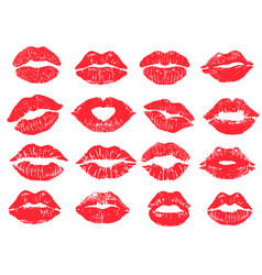 Beautiful Red Lip Imprint Set Isolated On White