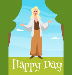 Happy Day Banner Or Flyer Mockup With Woman