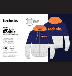 Technie Zip Up Hoodie Flat Template