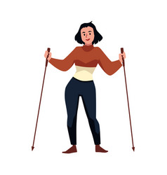 Fit Woman With Walking Poles Flat