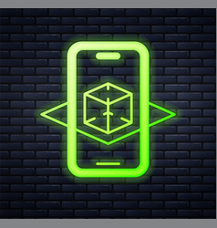 Glowing Neon 3d Modeling Icon Isolated On Brick