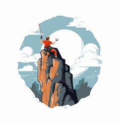 Man Climbing On The Top Of A Mountain In Flat